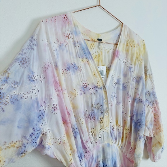 New Young Fabulous & Broke Kyra boho eyelet tie dye violet burst jumpsuit romper - Picture 9 of 9